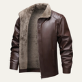 Dama Washington Blake men's sherpa lined leather jacket brown - front view