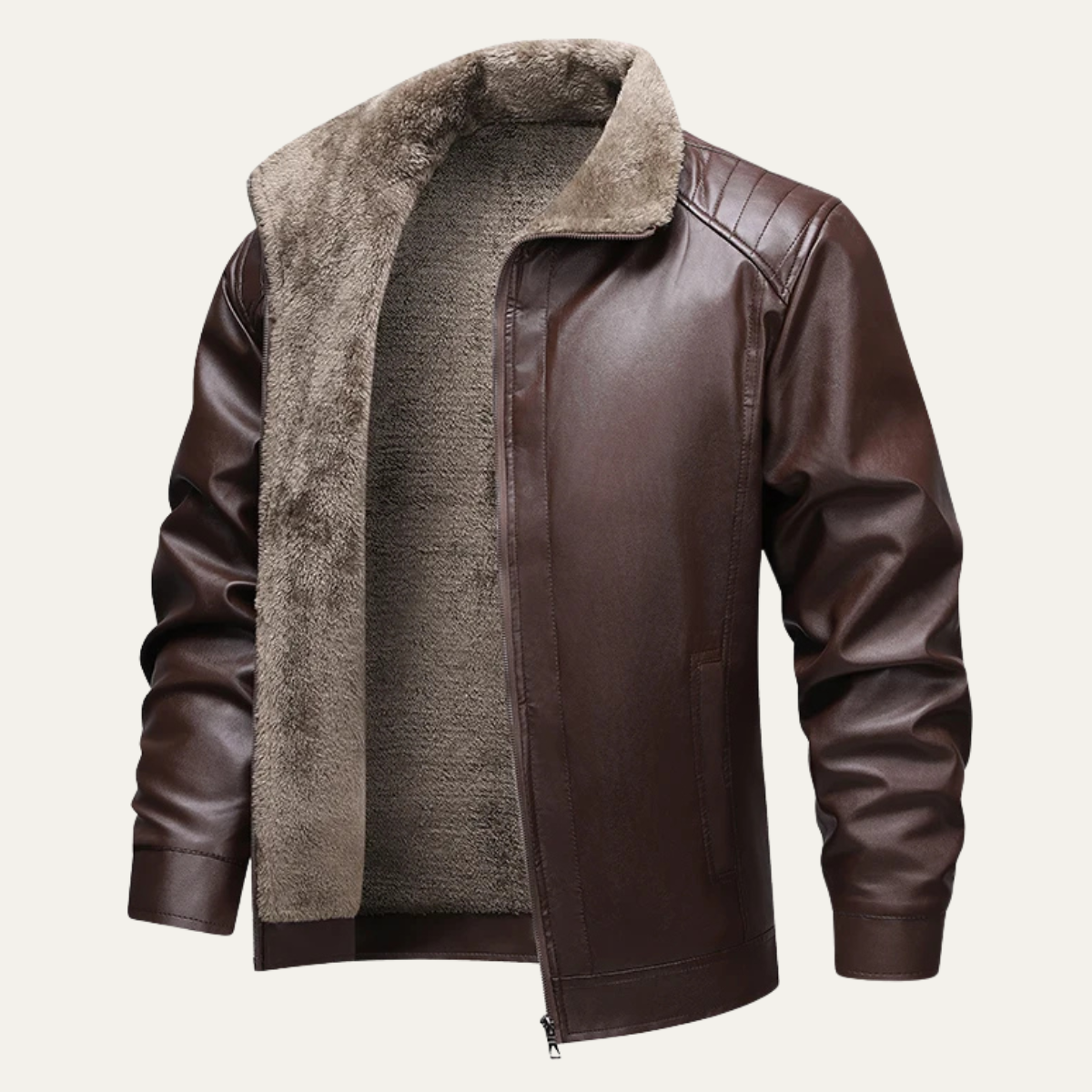 Blake | Men's Sherpa Lined Leather Jacket Brown