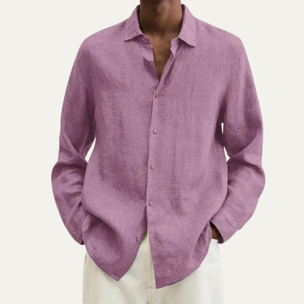Ash | Men's Linen Cotton Button Up Shirt Mauve Long Sleeve