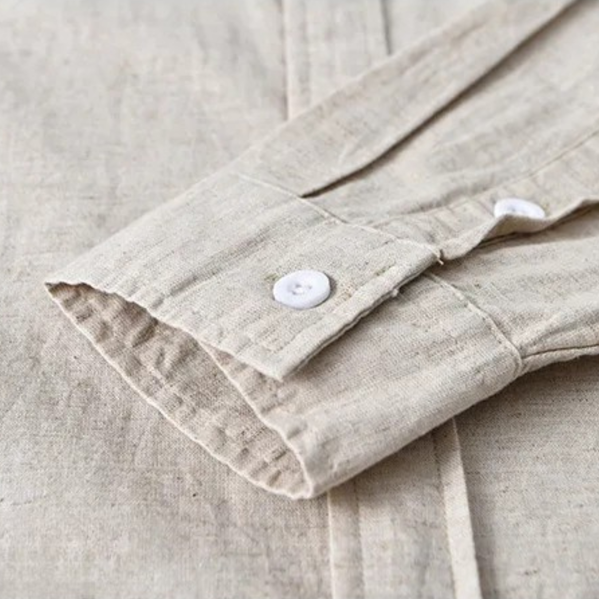 Otto | Men's Casual Linen Button Up Shirt Cream Mandarin Collar