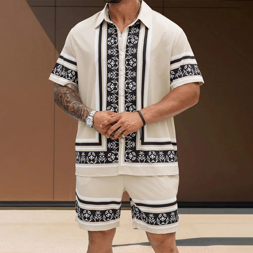 Dama Washington Axel men's sweatsuit cream greek key print short sleeve - view 2