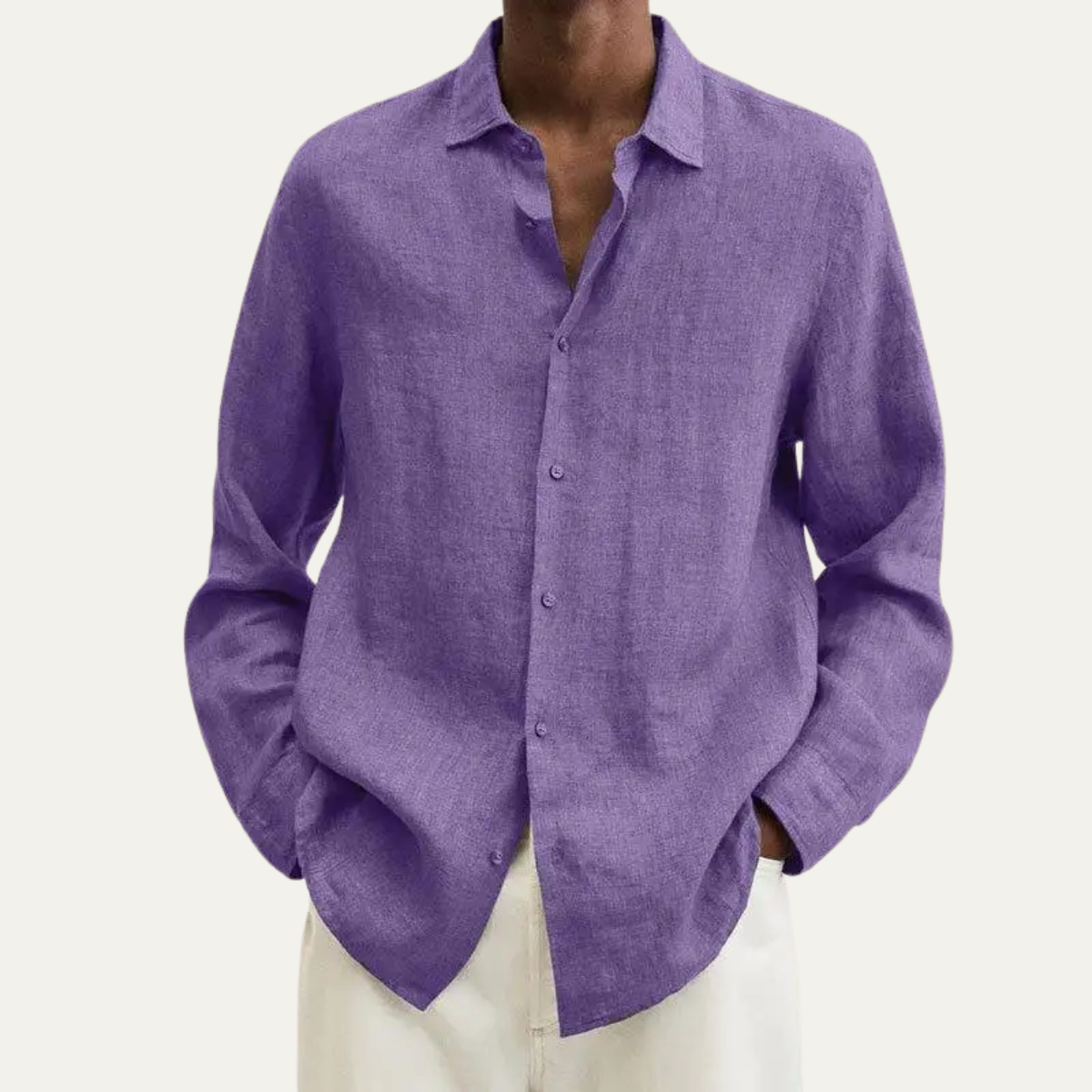 Ash | Men's Linen Cotton Button Up Shirt Mauve Long Sleeve