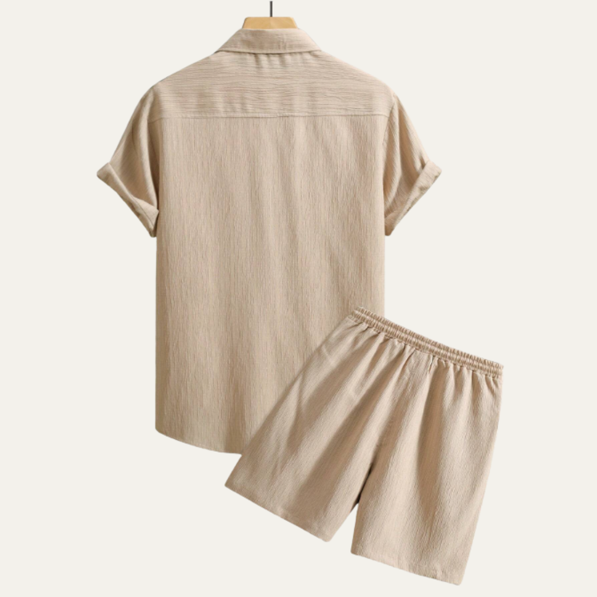Roan | Men's Casual Linen Button Up Shorts Set Cream