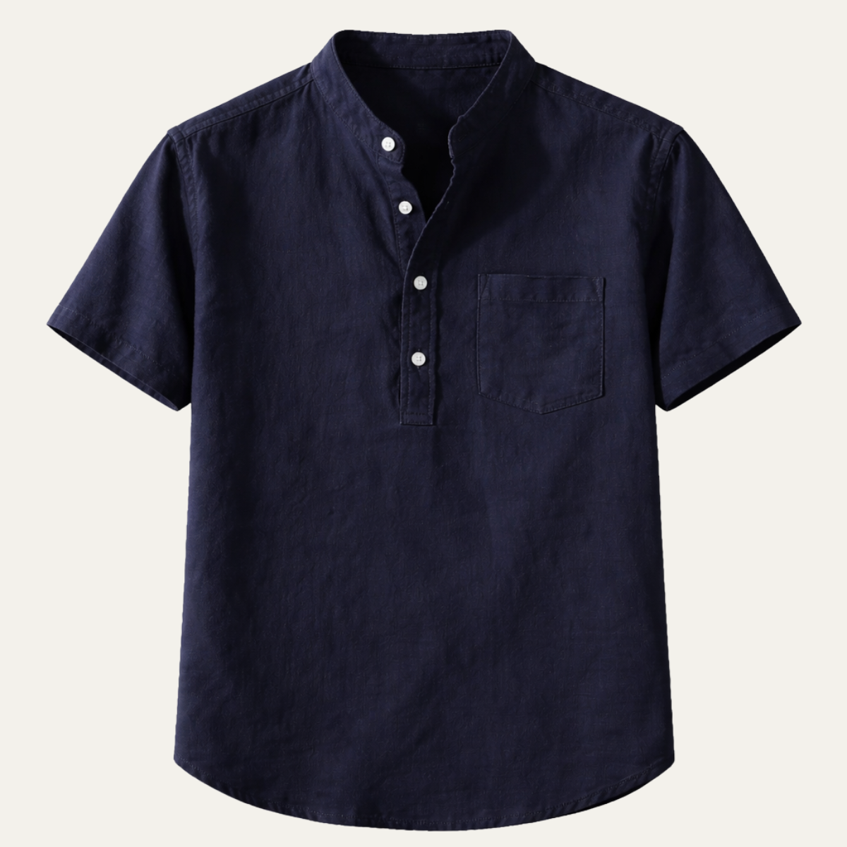 Beau | Men's Denim Henley Shirt Navy Short Sleeve