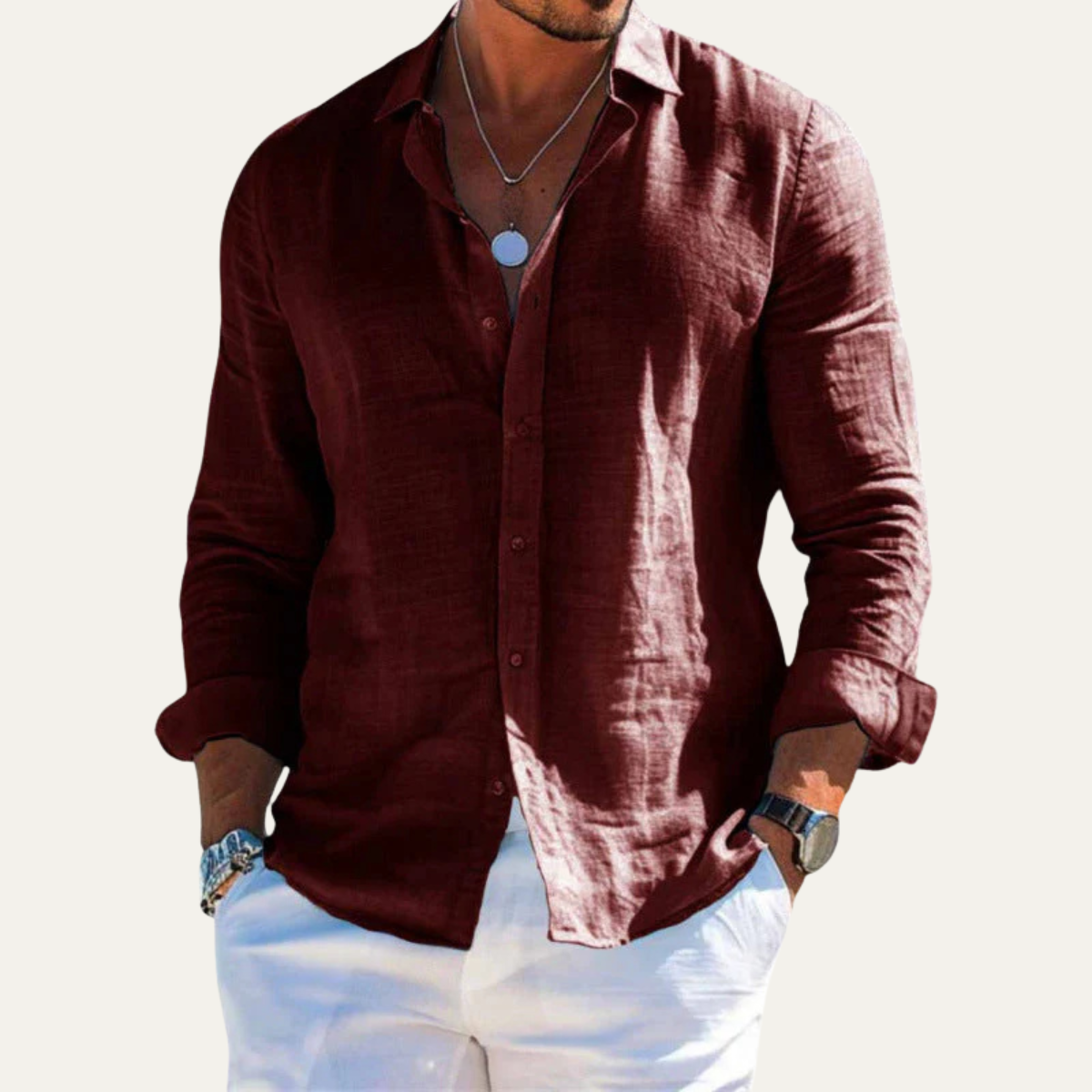 Bram | Men's Linen Shirt Green Long Sleeve Button Up