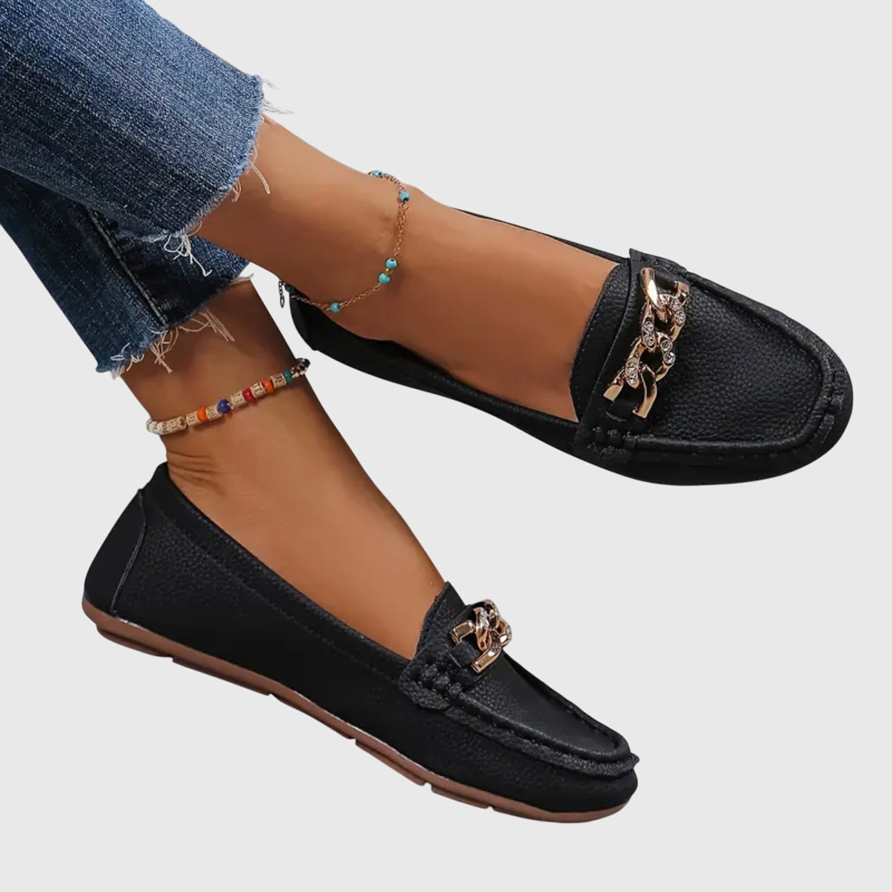 Mia | Women's Chain Link Loafer Cream Gold Accents