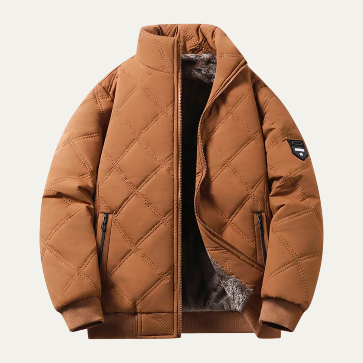 Ezra | Men's Quilted Puffer Jacket Black Sherpa Lining