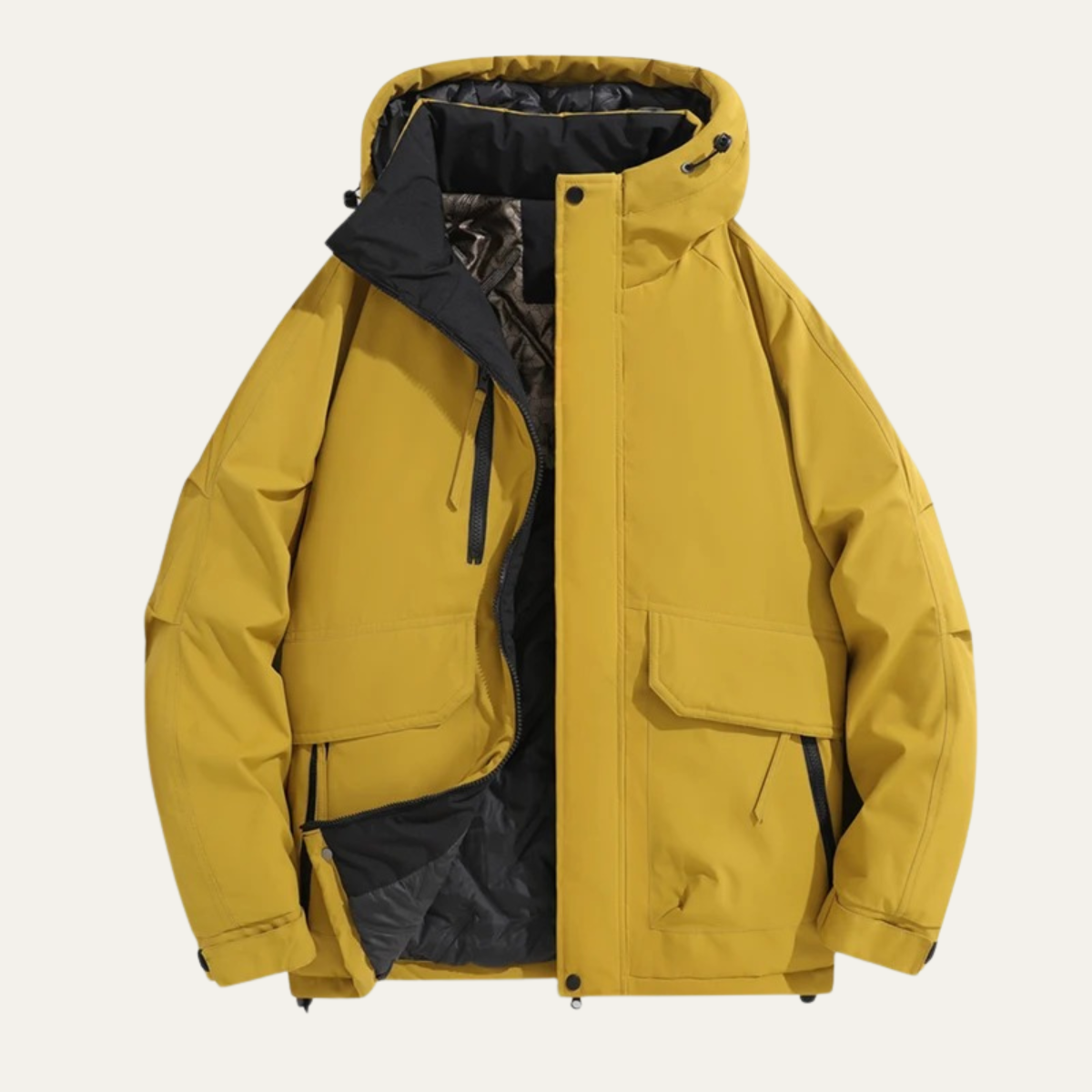 Knox | Men's Puffer Jacket Cream Black Colorblock Hooded