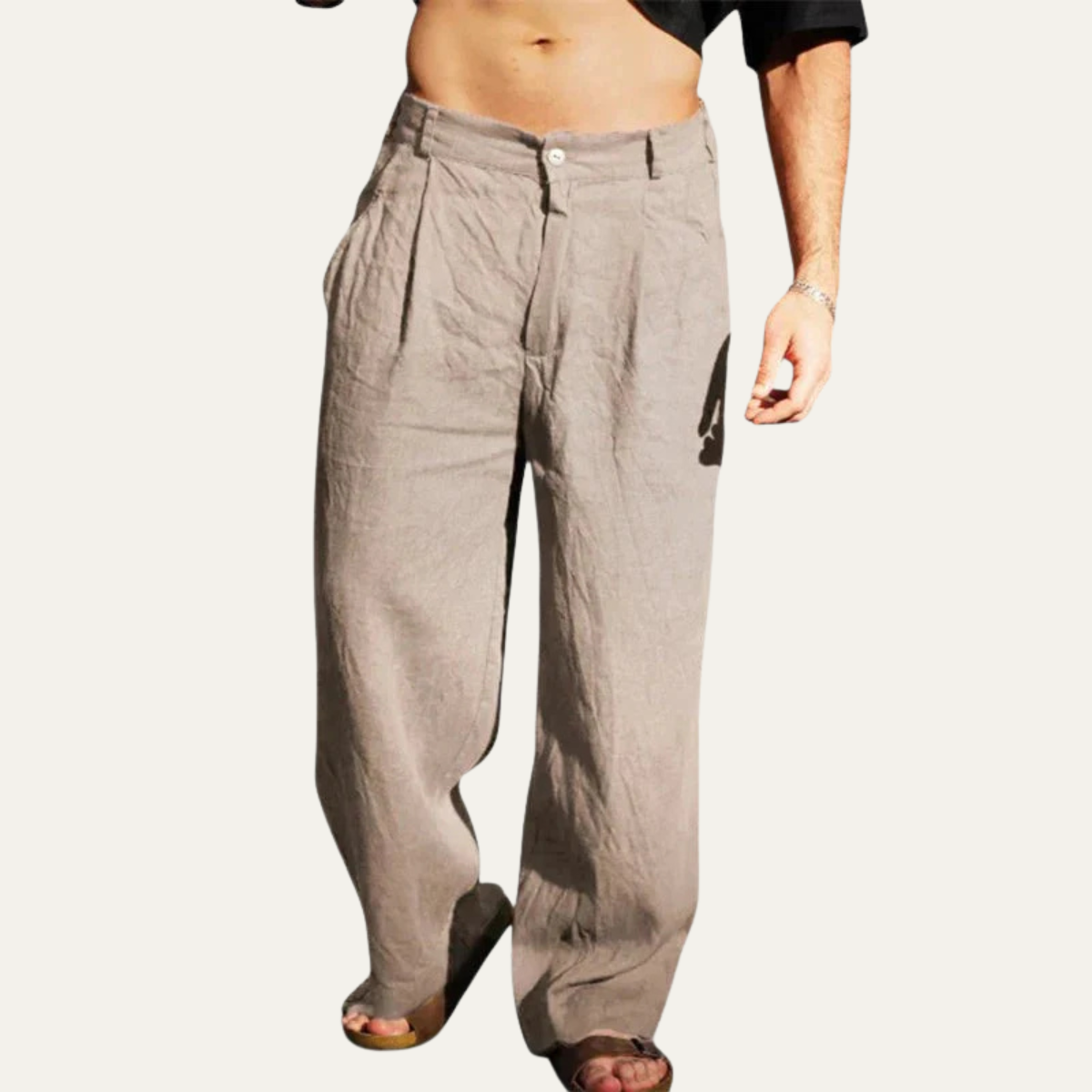 Ash | Men's Linen Pants Brown Relaxed Fit Wide Leg