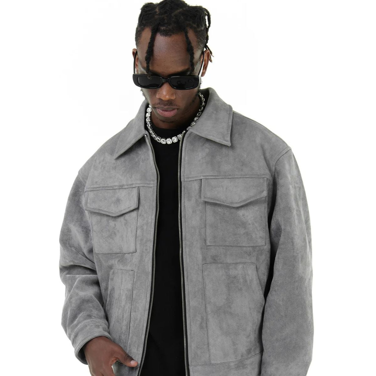 Axel | Men's Casual Suede Utility Jacket Black
