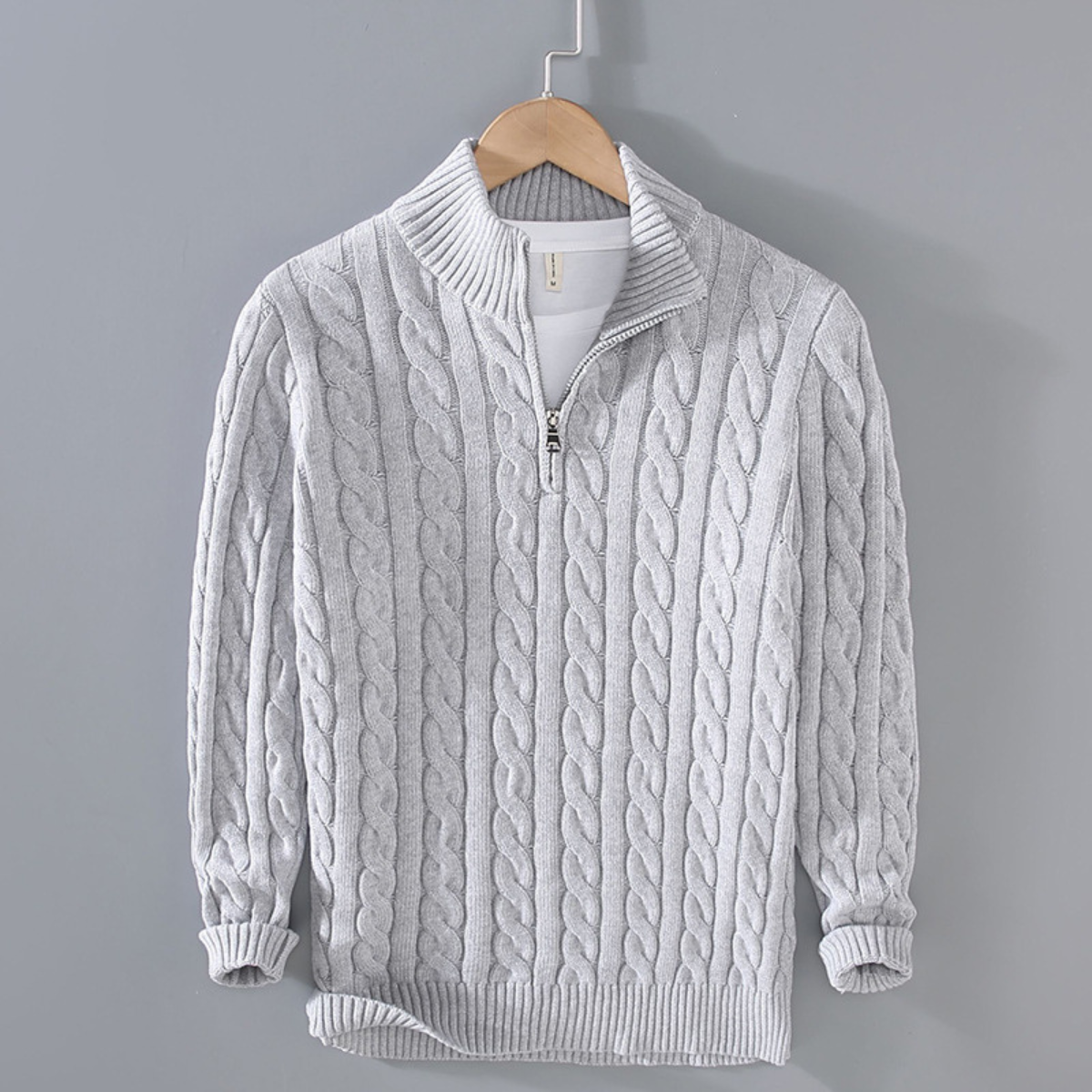 Beau | Men's Cable Knit Quarter Zip Sweater Black