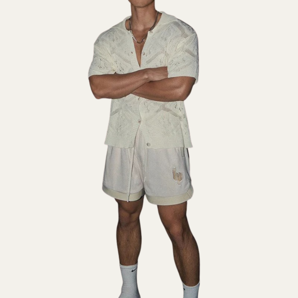Blake | Men's Casual Knit Button Up Shirt Cream