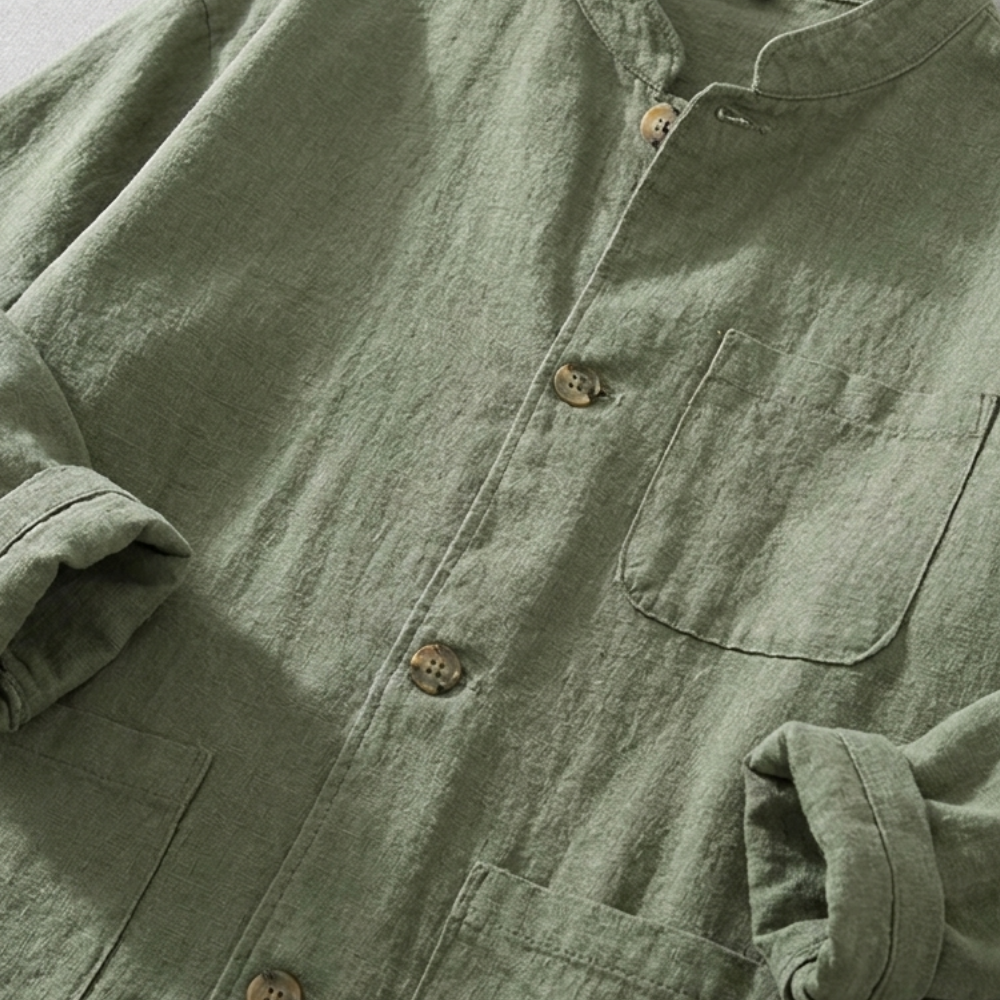 Dama Washington Ash men's casual linen button up shirt jacket sage green - view 7