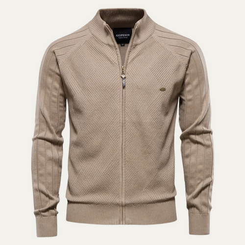 Dama Washington Ash men's casual zip up cardigan cream textured - front view