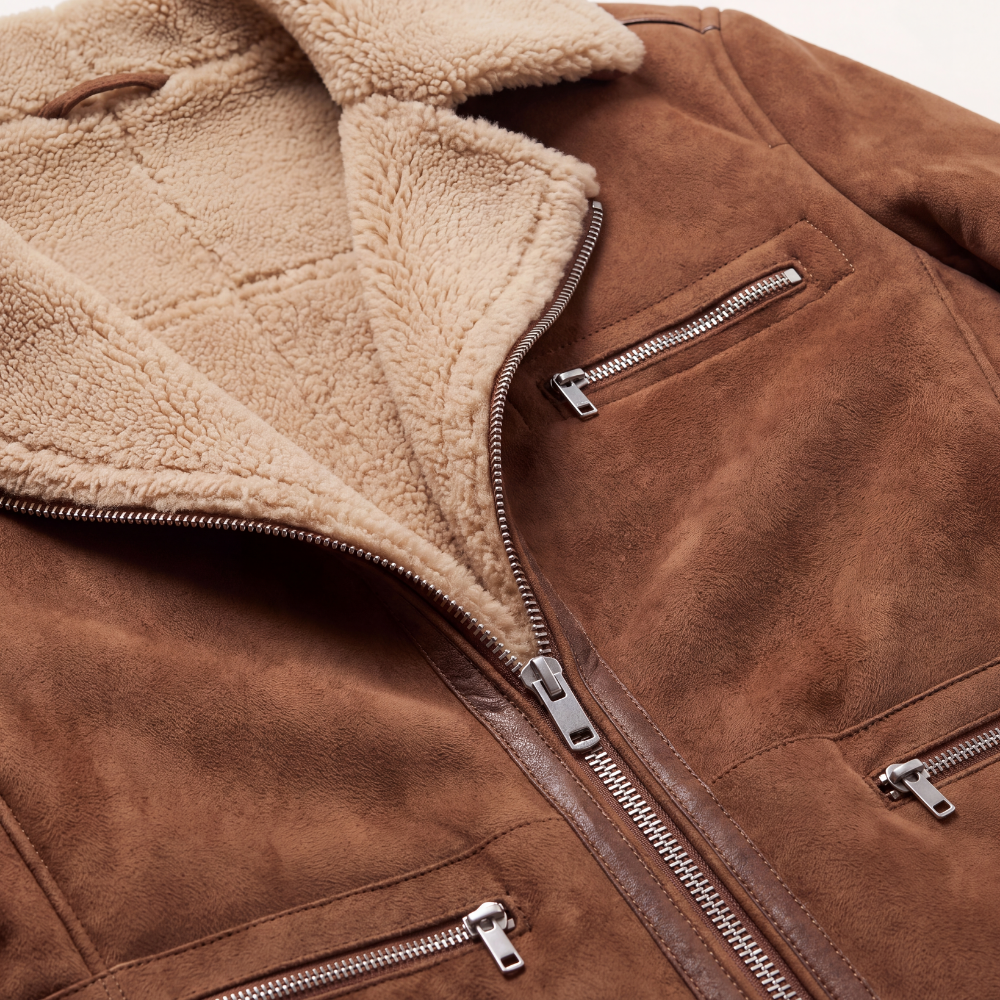 Bram | Men's Sherpa Lined Suede Jacket Brown