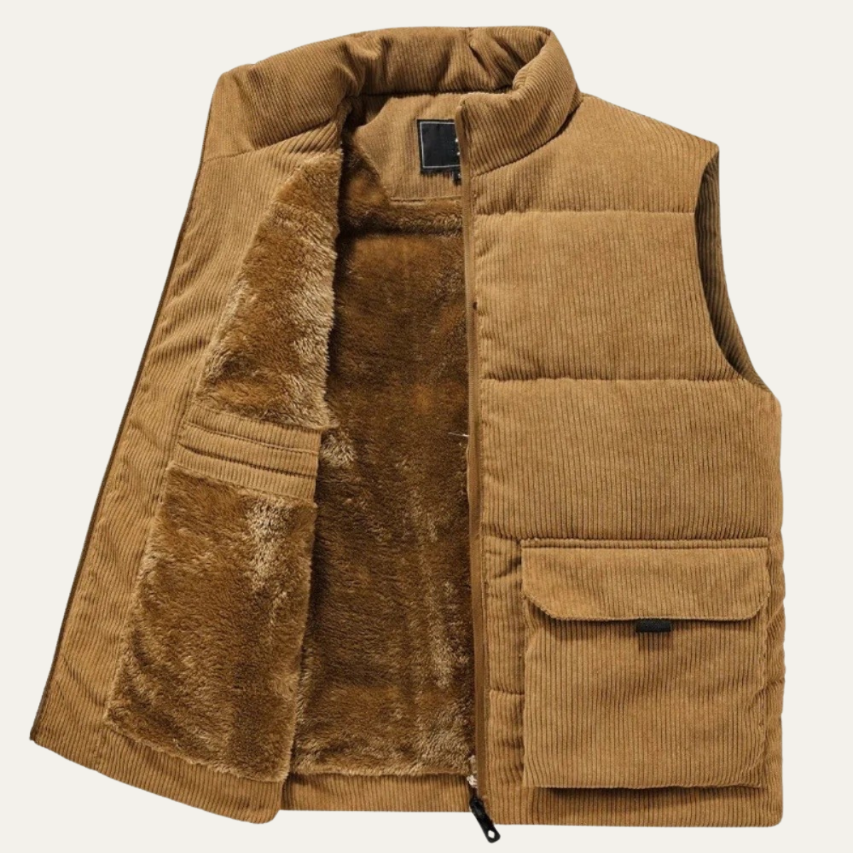 Bram | Men's Corduroy Puffer Vest Tan Sherpa Lined