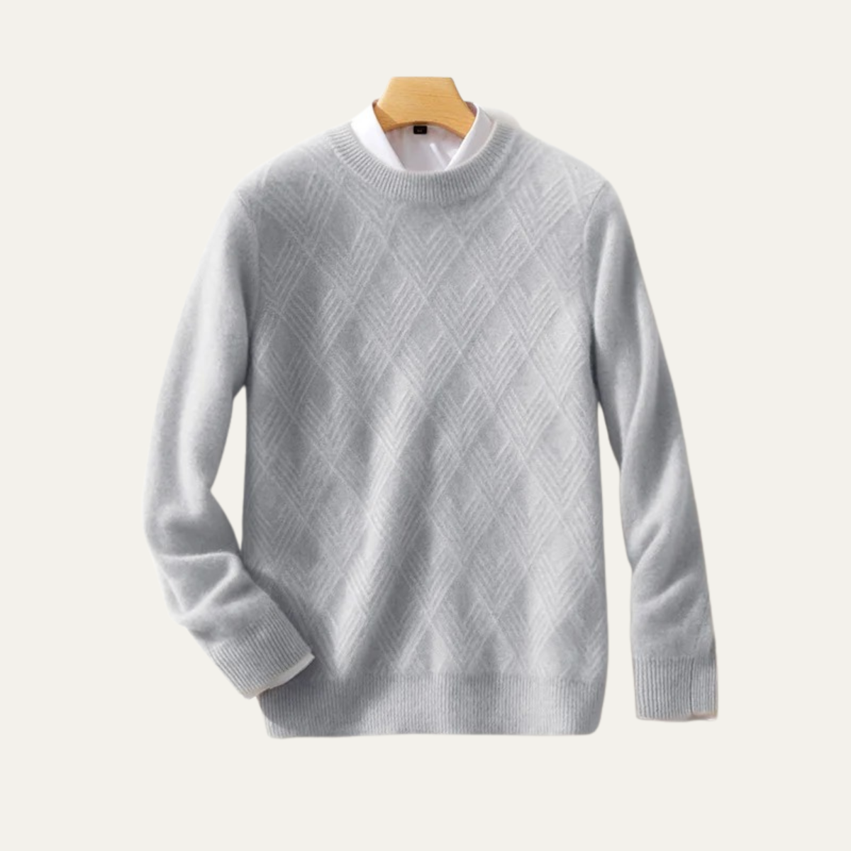 Ezra | Men's Cream Diamond Knit Crew Neck Sweater