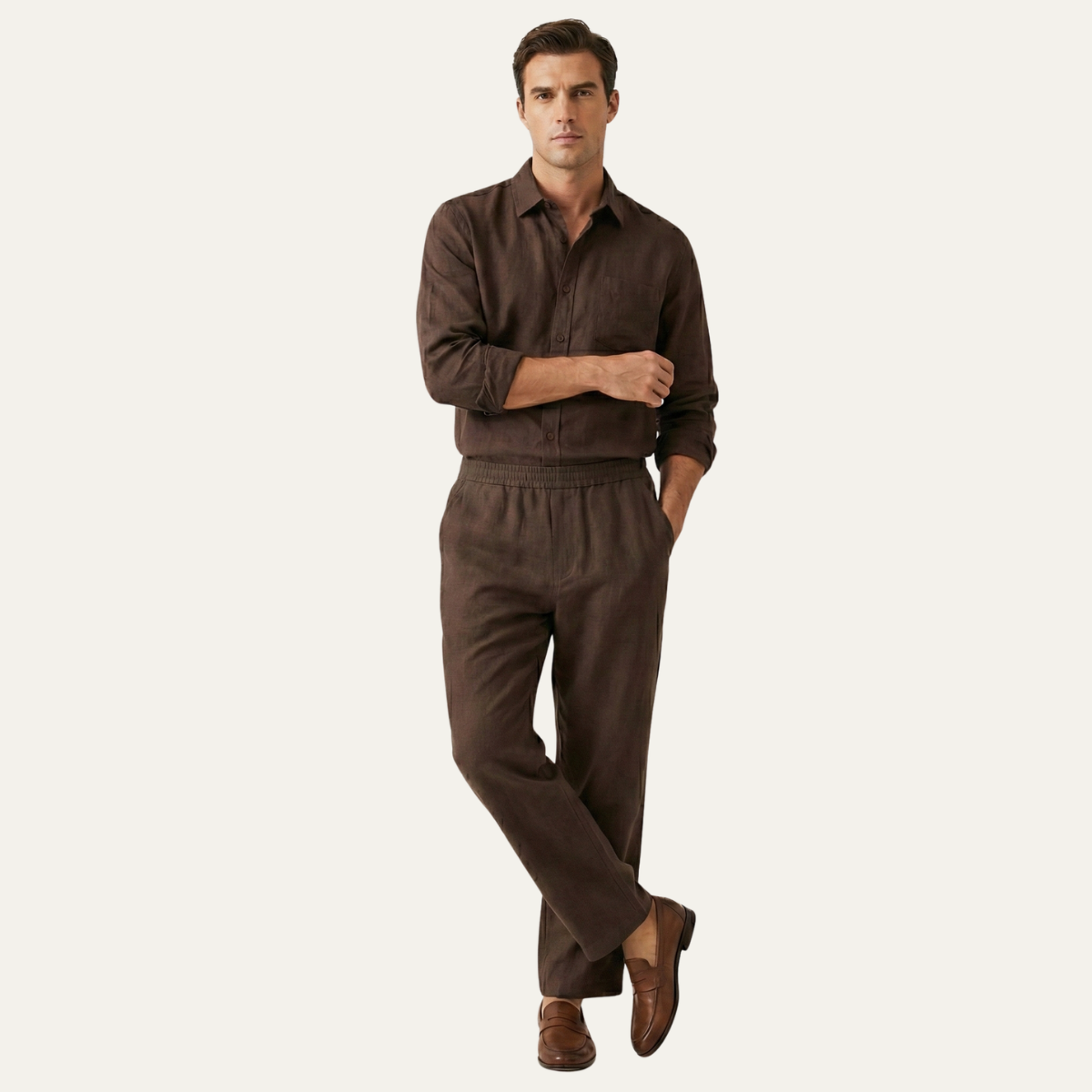 Rowan | Men's Linen Set Cream Oversized Shirt Pants