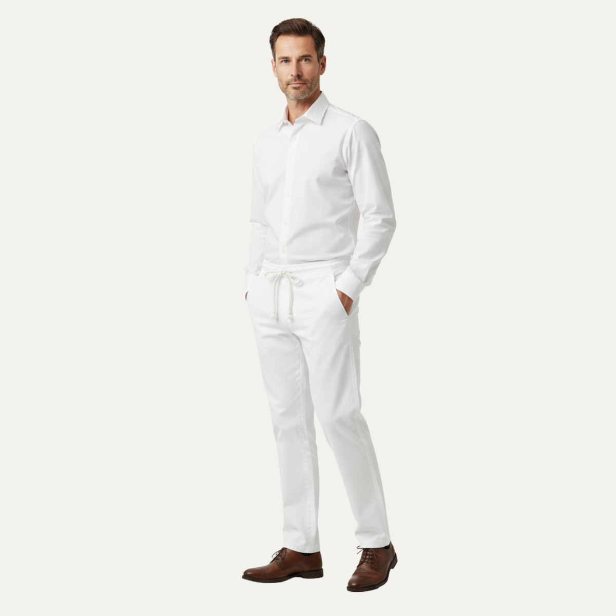 Lars | Men's Linen Pants White Drawstring Relaxed Fit