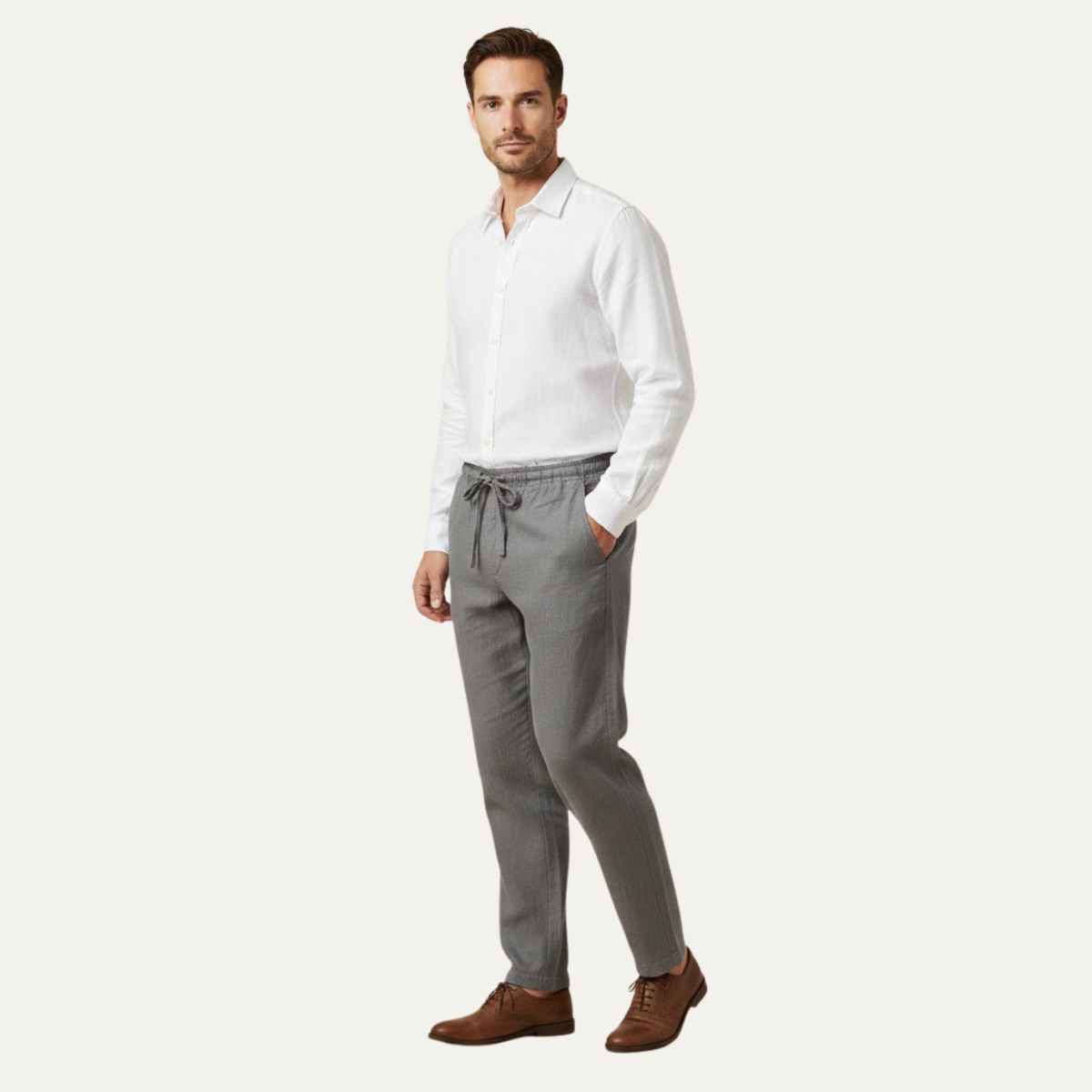 Axel | Men's Casual Loose Fit Linen Drawstring Pants White