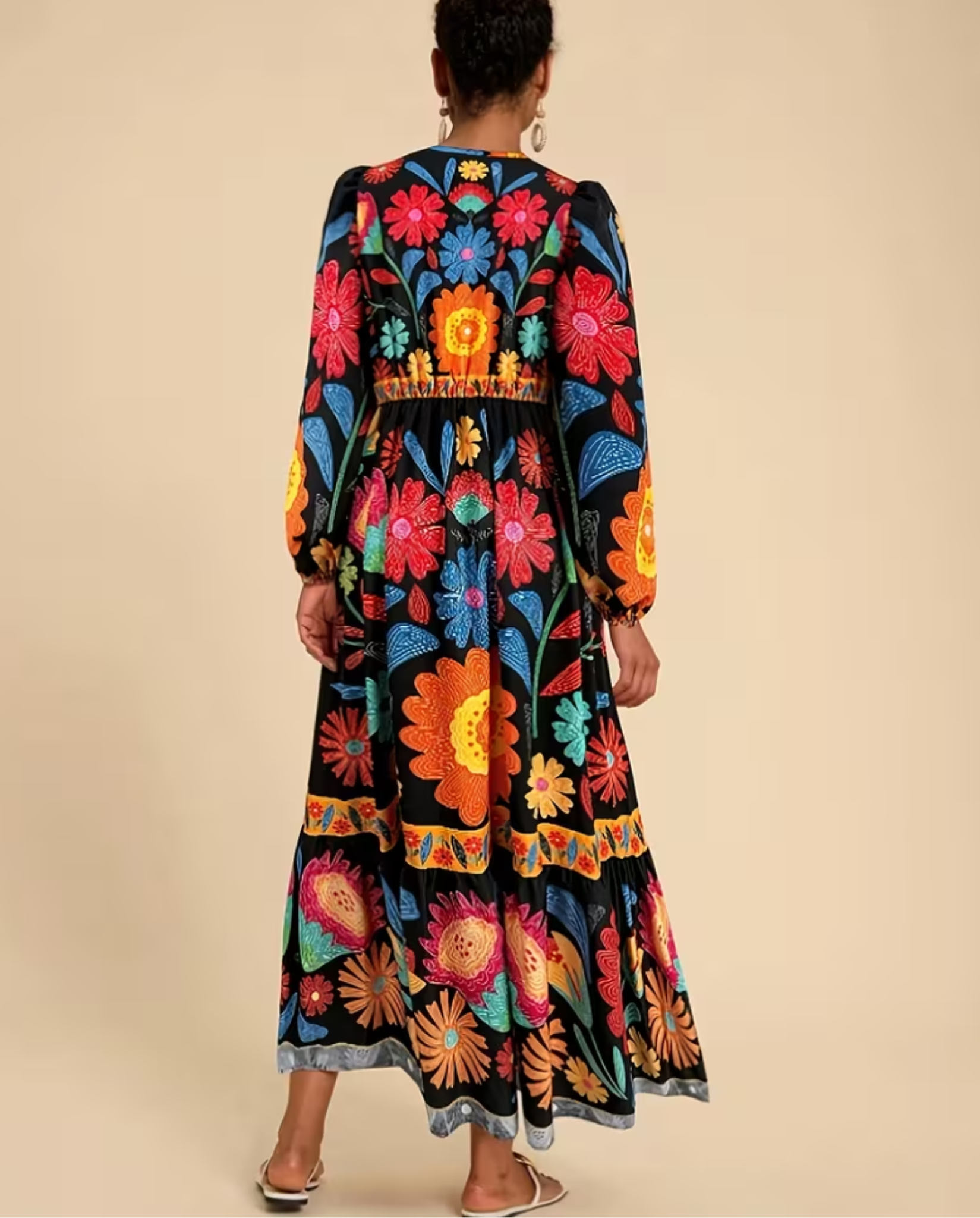Rue | Women's Floral Maxi Dress Puff Long Sleeves