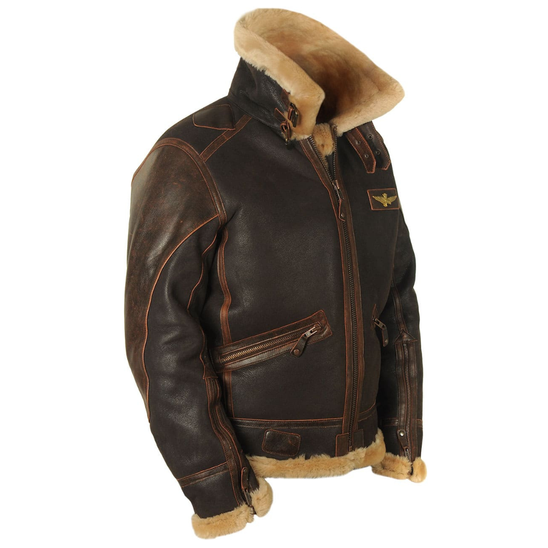 Voss | Men's Sherpa Collar Leather Jacket Brown