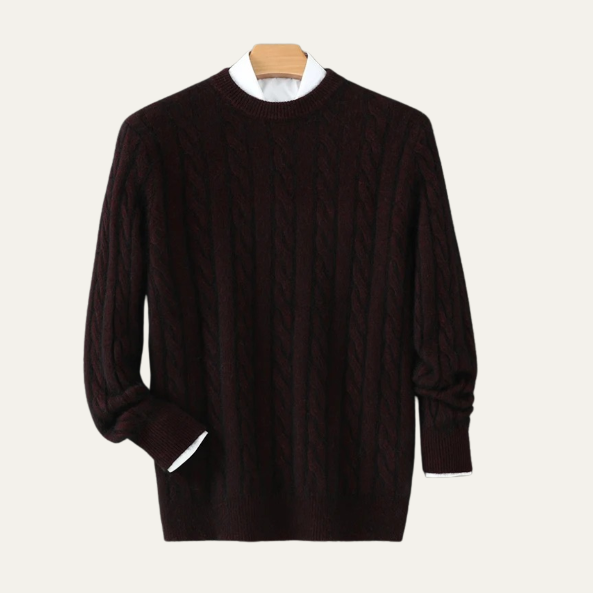 Bram | Men's Cable Knit Sweater Green Crew Neck