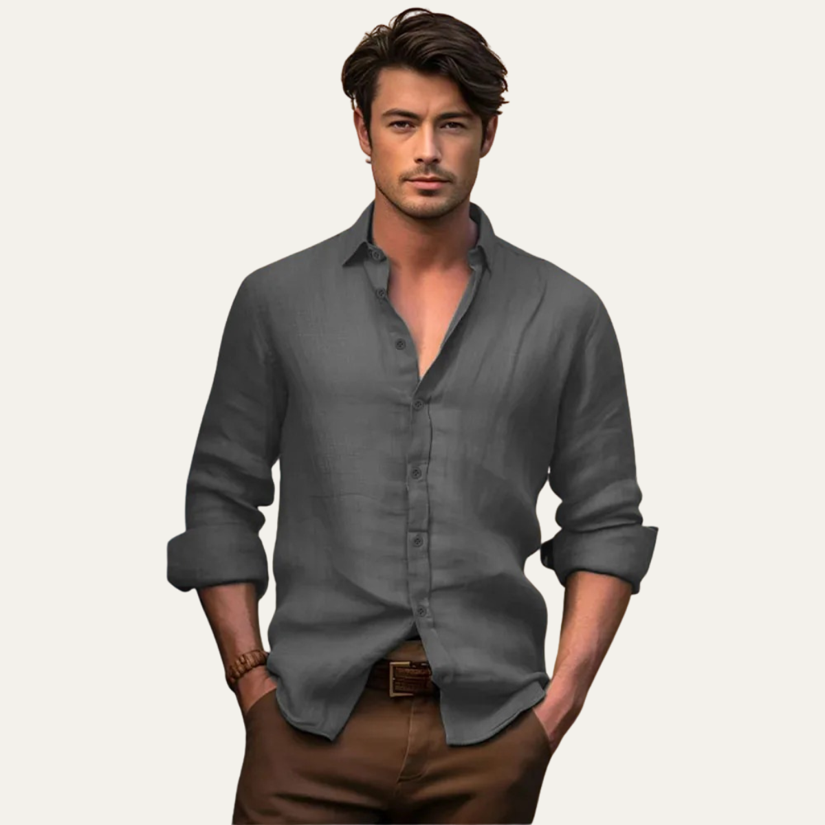 Kai | Men's Linen Shirt White Button Up Long Sleeve