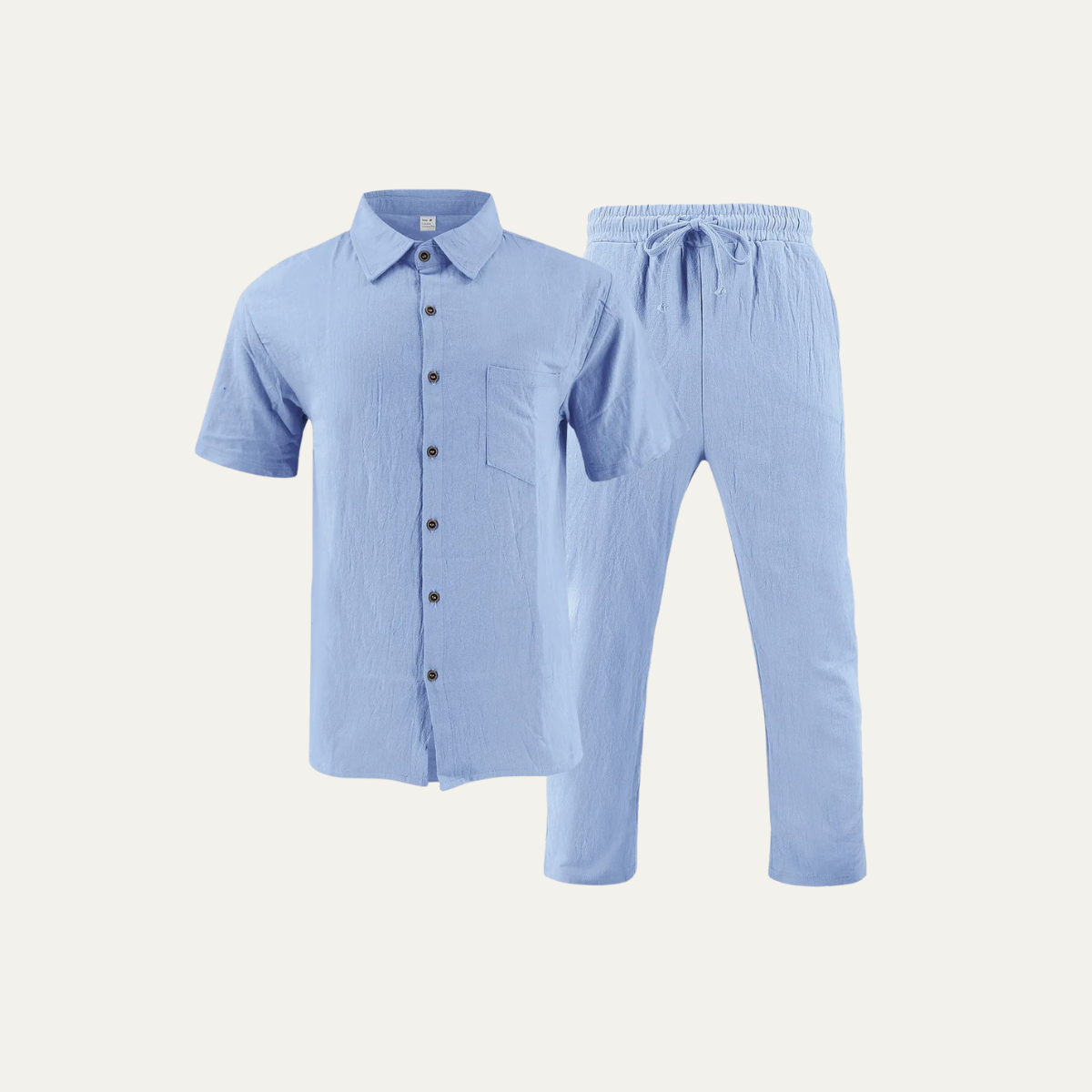 Odin | Men's Linen Set Cream Short Sleeve Shirt Drawstring Pants