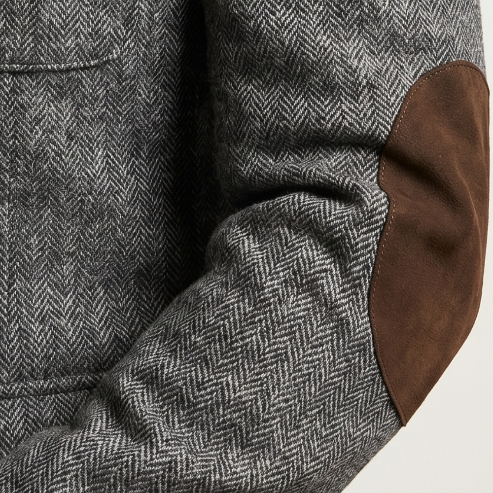 Sage | Men's Herringbone Tweed Blazer with Elbow Patches