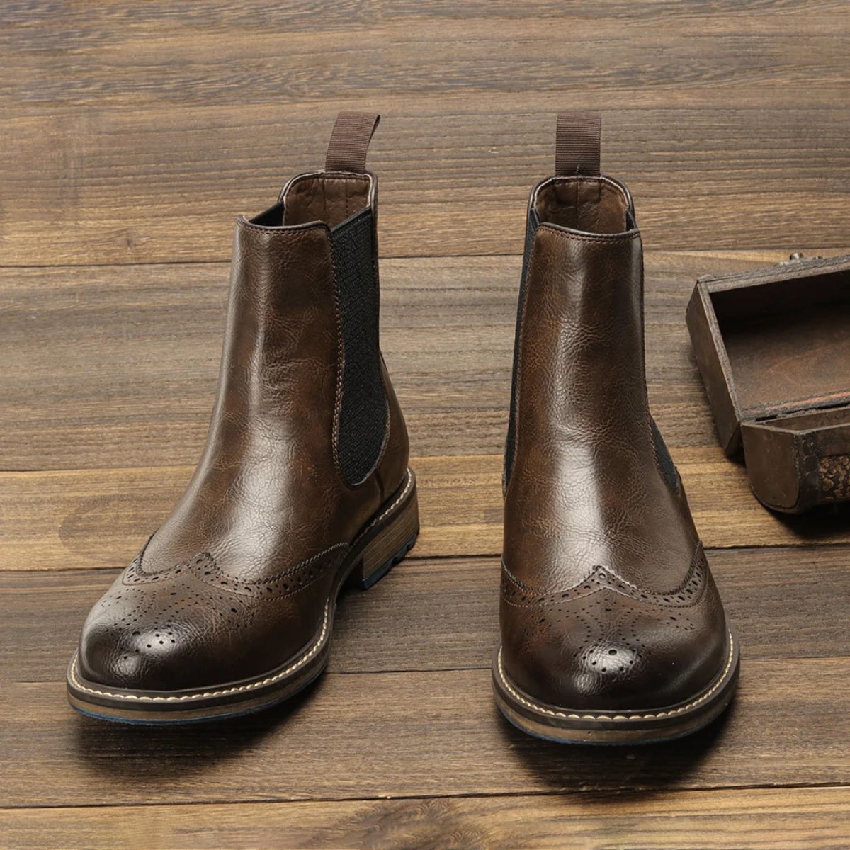 Jasper | Men's Brogue Chelsea Boots Brown Leather