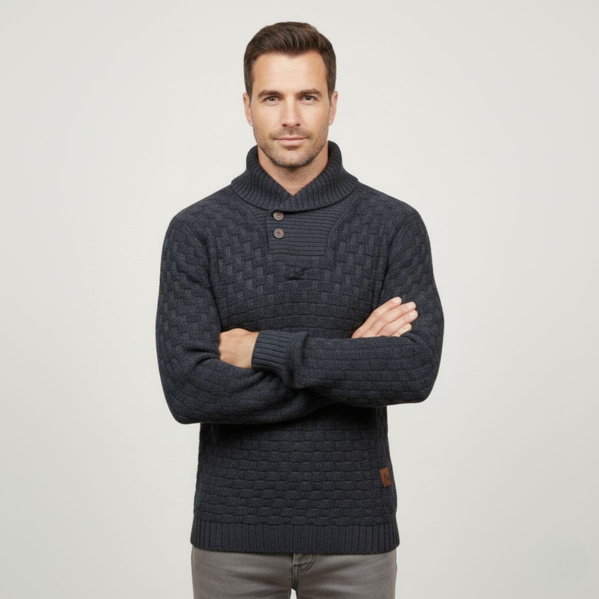 Axel | Men's Chunky Knit Sweater Navy Turtleneck Button