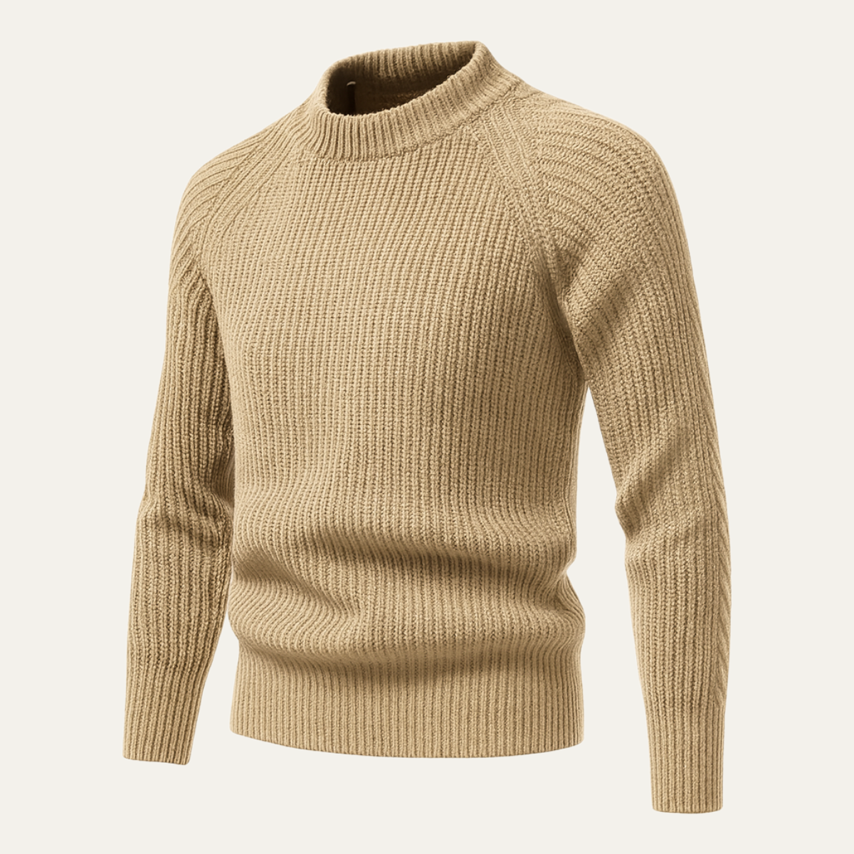 Bram | Men's Crew Neck Sweater Cream Ribbed Knit