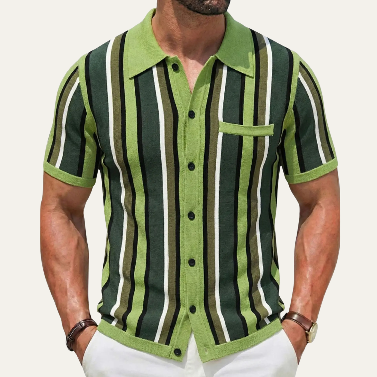 Jude | Men's Striped Button Up Shirt Navy Red White