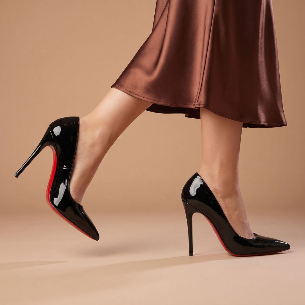 Dama Washington Vera women's patent pointed toe pump black red sole - view 7