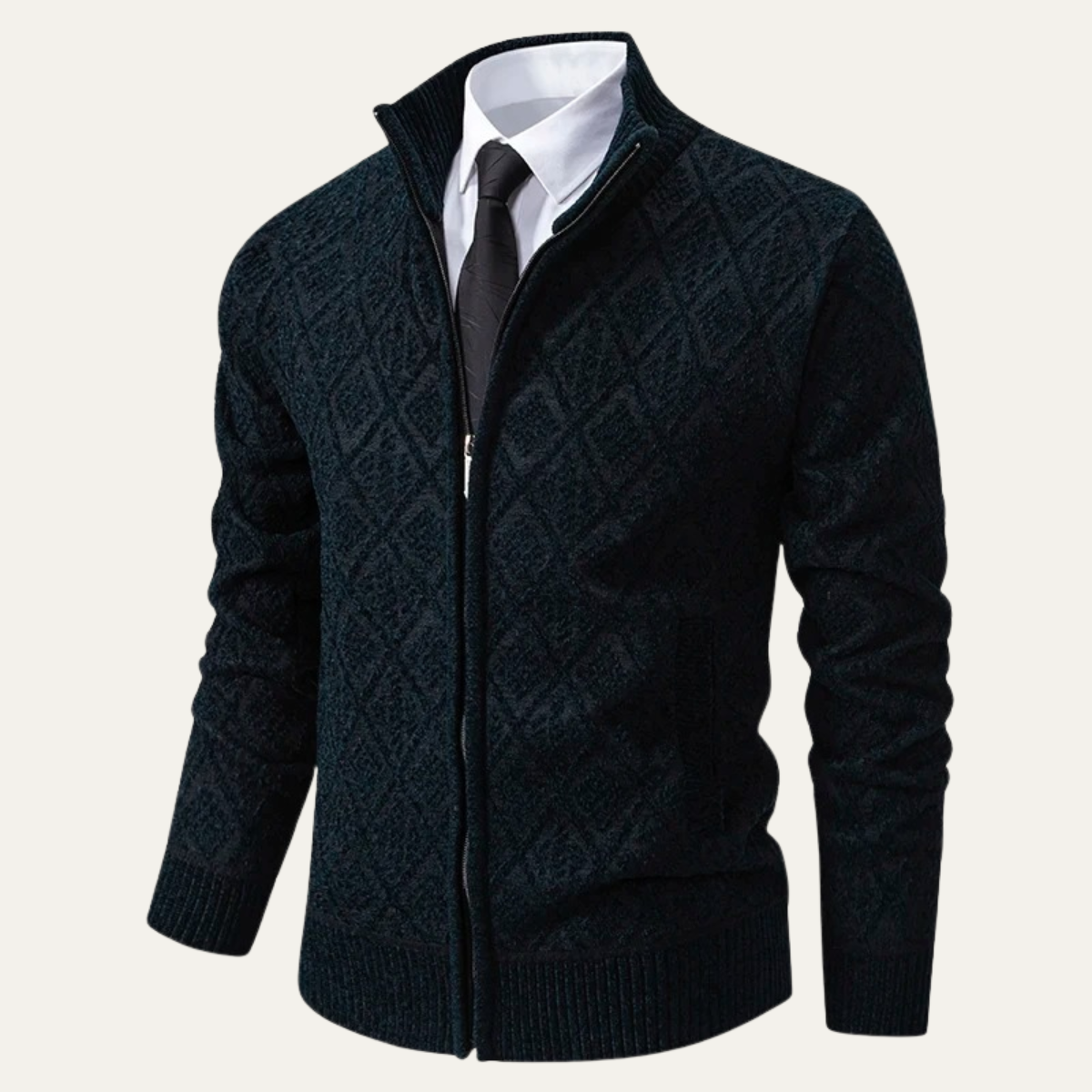 Ezra | Men's Smart Casual Diamond Patterned Cardigan Cream