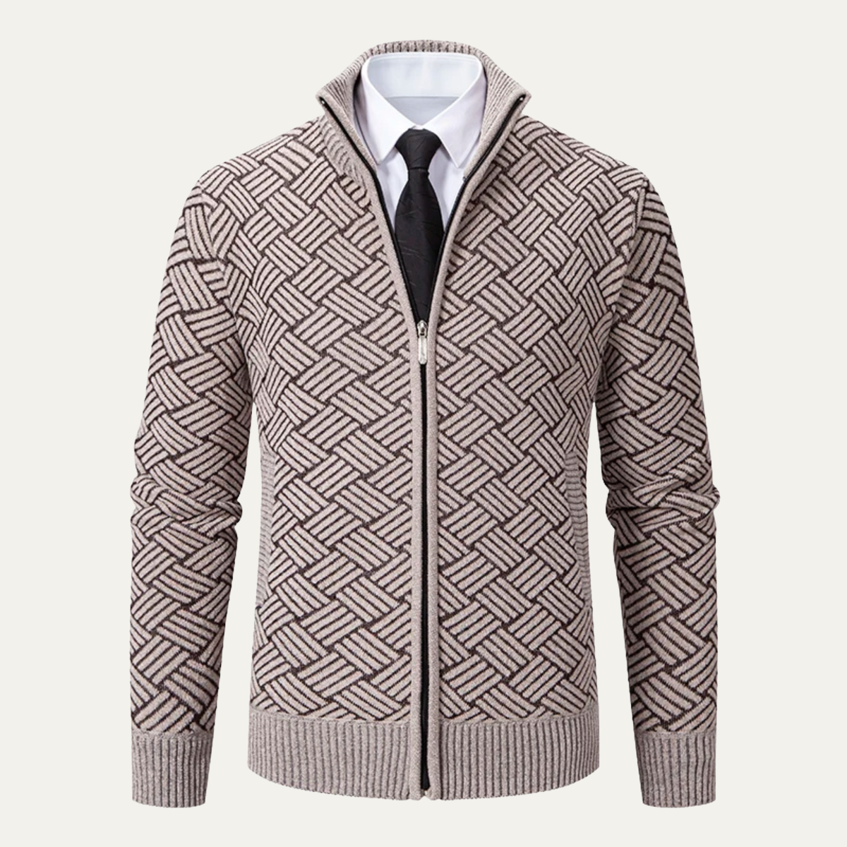 Knox | Men's Geometric Patterned Cardigan Sweater Beige