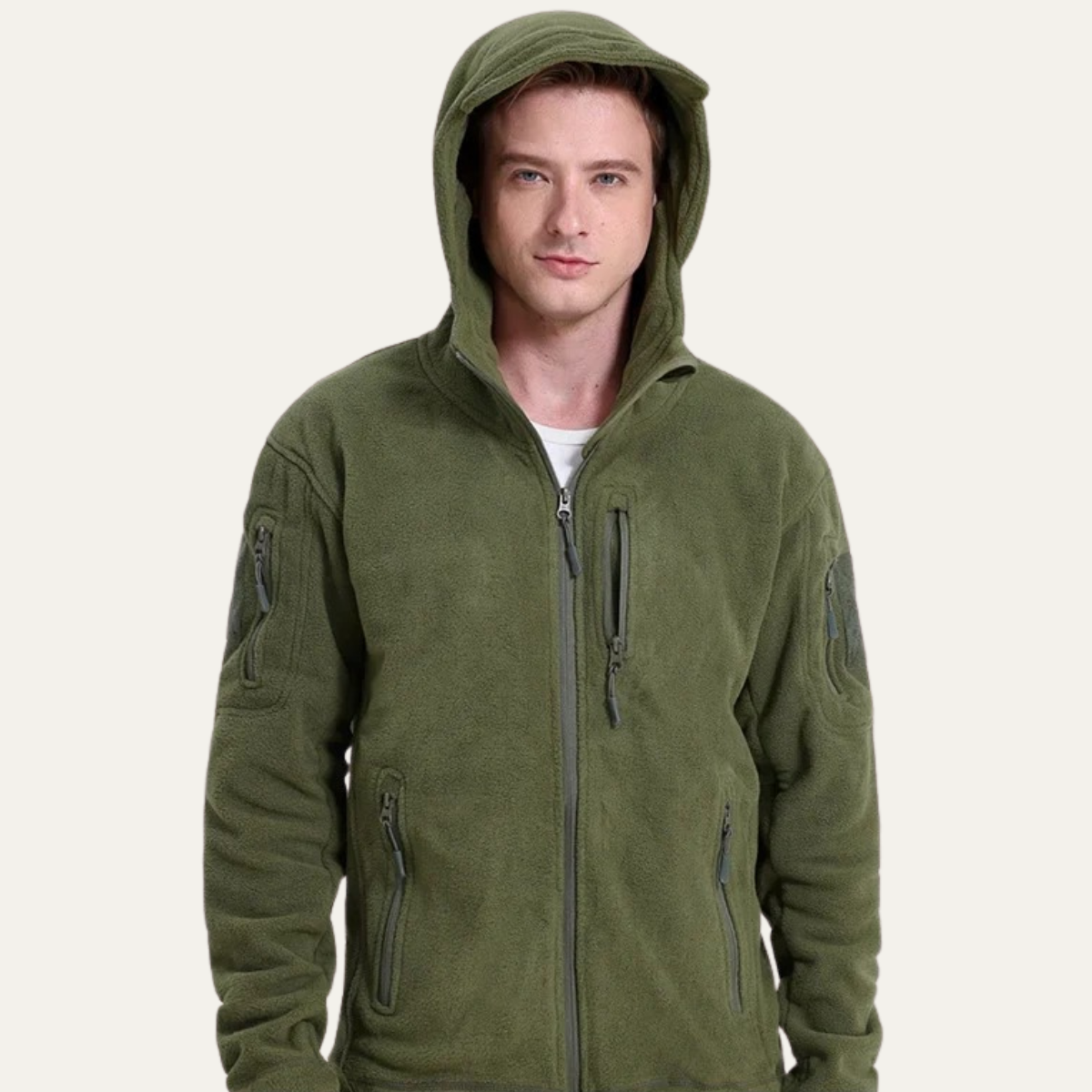 Axel | Men's Fleece Jacket Camel Hooded Tactical Multi Pocket