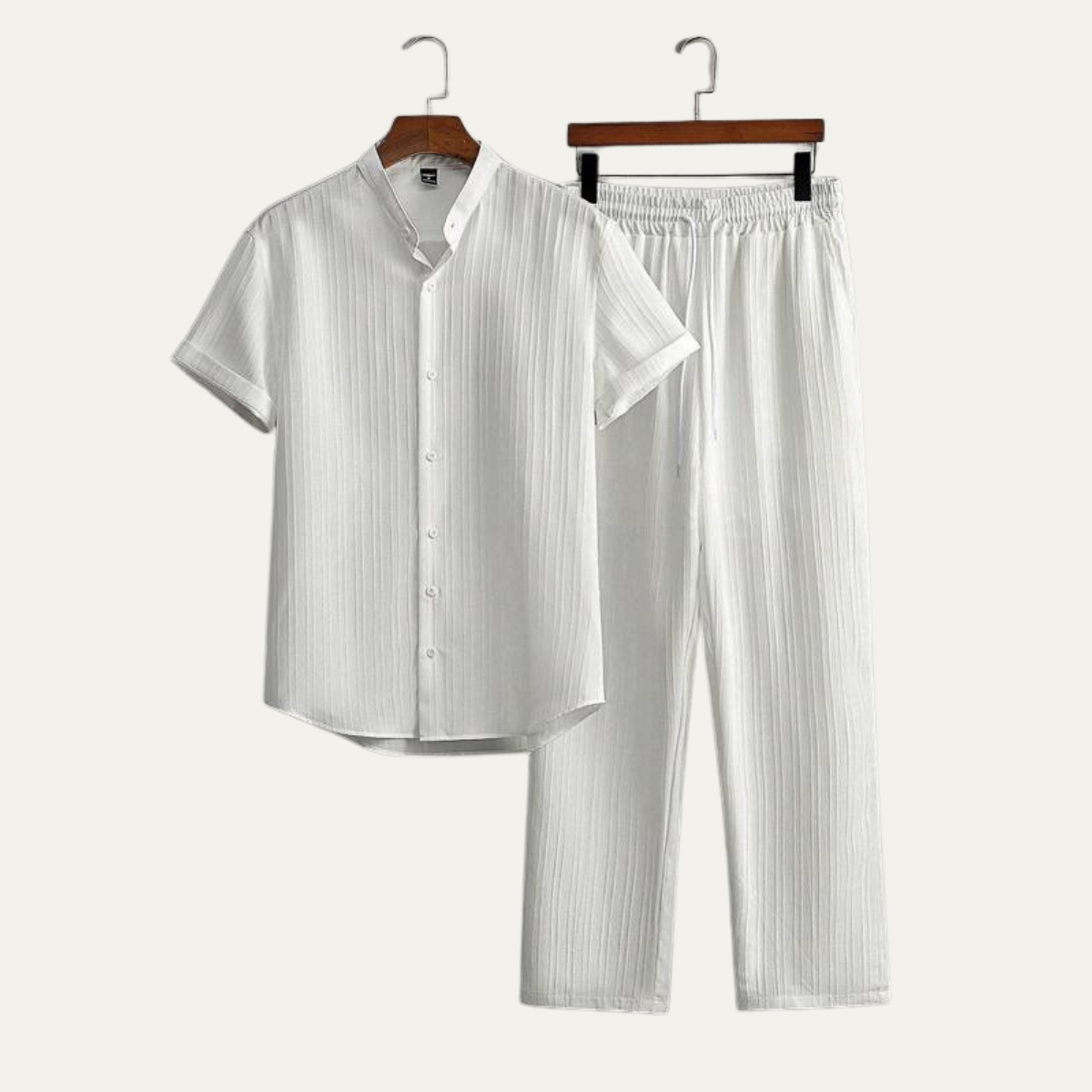 Beau | Men's Linen Pajama Set Blue Striped Short Sleeve