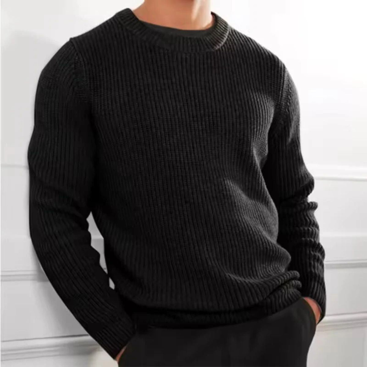 Ives | Men's Ribbed Crew Neck Sweater Brown Merino Wool