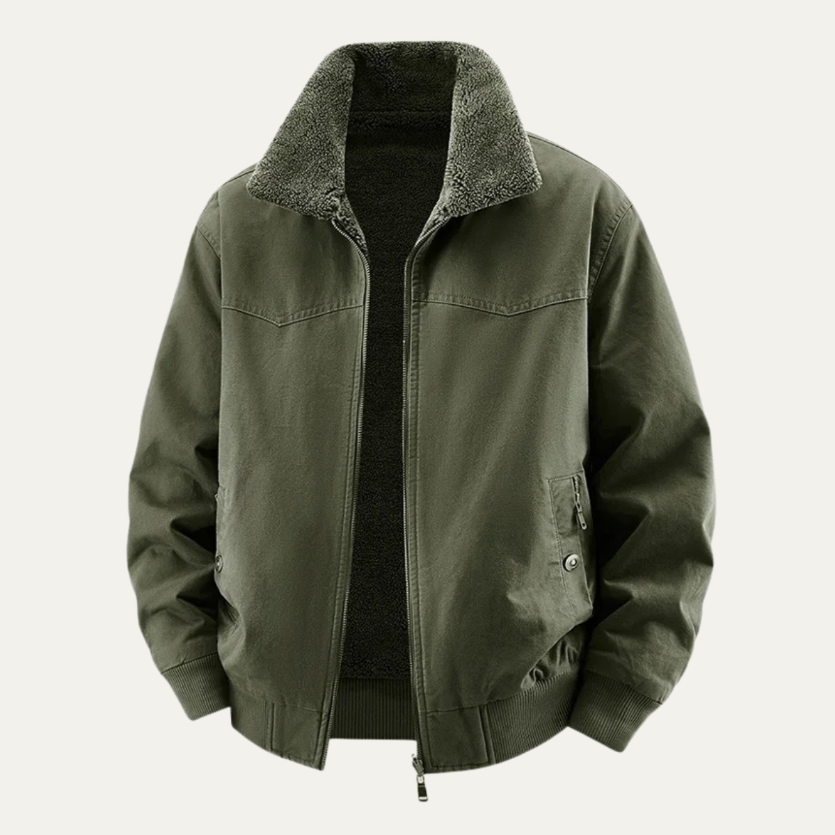 Bram | Men's Casual Sherpa Collar Bomber Jacket Khaki