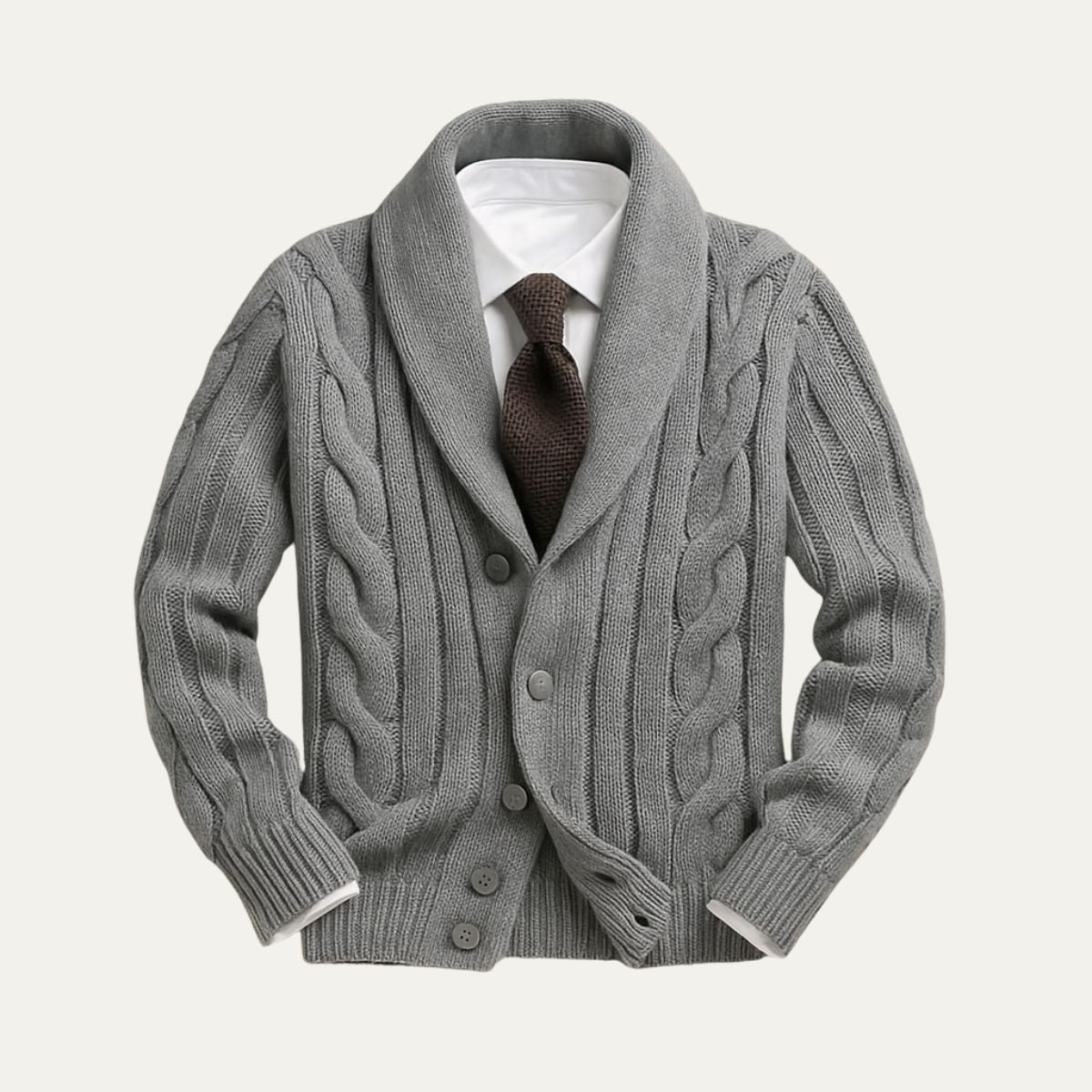 Bram | Men's Cable Knit Cardigan Beige Button Up