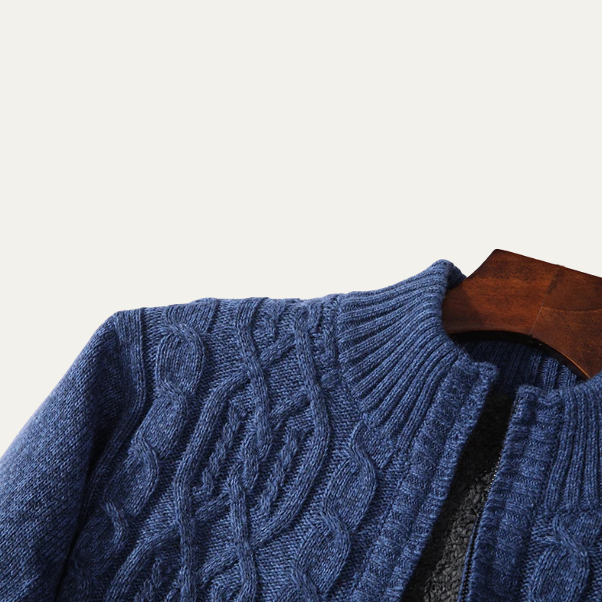 Max | Men's Cable Knit Cardigan Blue Fleece Lined