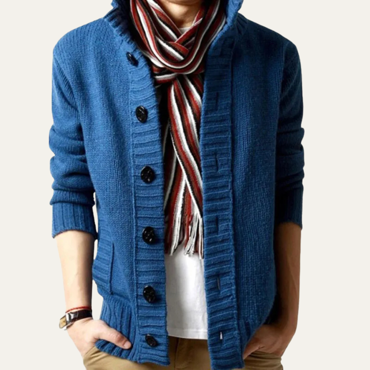 Beau | Men's Button Up Cardigan Navy Blue Shawl Collar