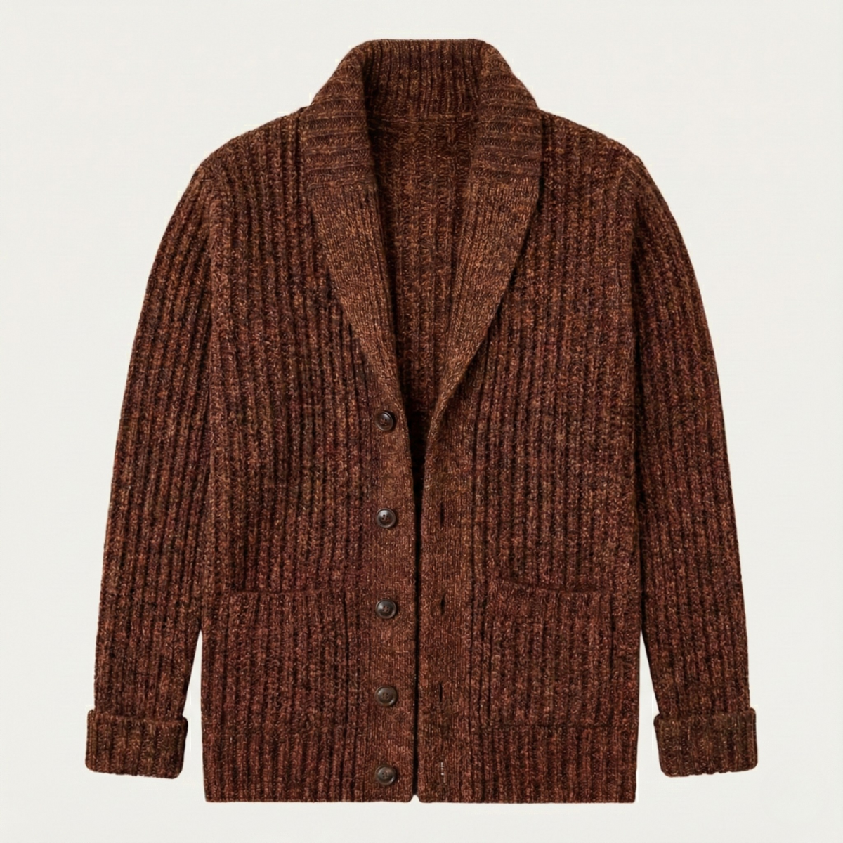 Rhys | Men's Chunky Cable Knit Cardigan Burgundy Shawl Collar