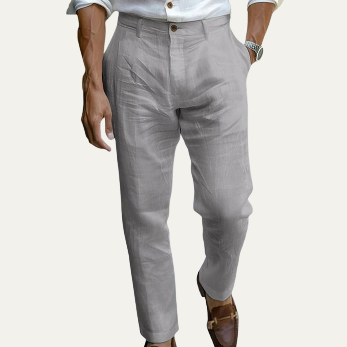 Rhys | Men's Linen Pants Light Blue Straight Leg Ankle