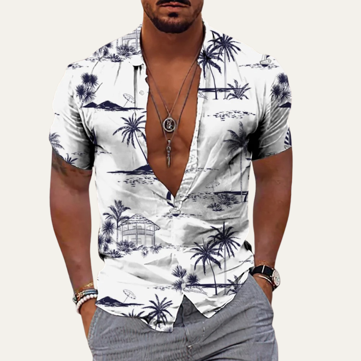 Flint | Men's Boho Floral Button Up Shirt Pink Cream