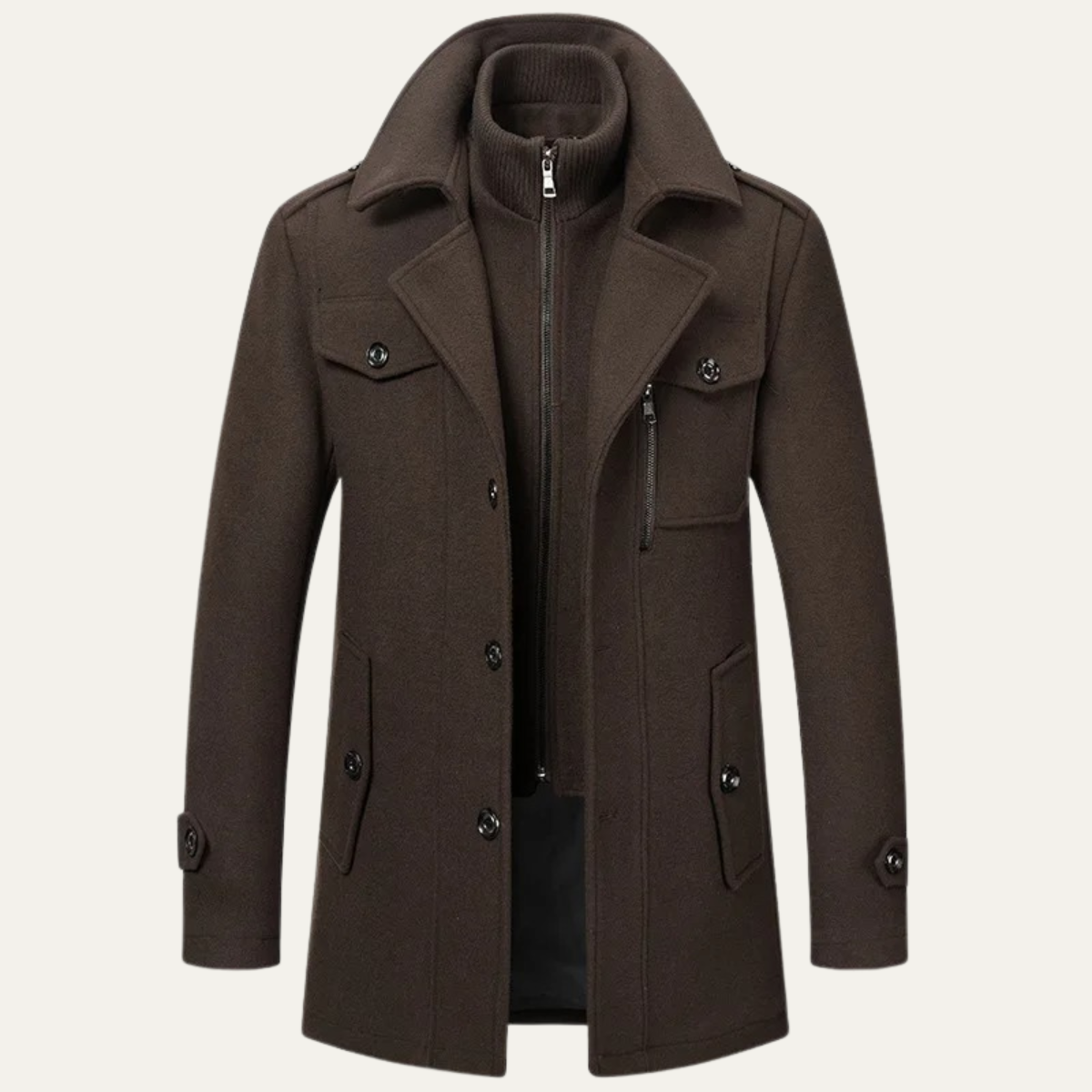 Voss | Men's Wool Blend Overcoat Black With Removable Collar