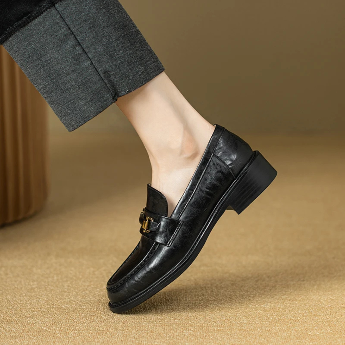 Axel | Men's Classic Slip On Leather Loafers Black Metal Buckle