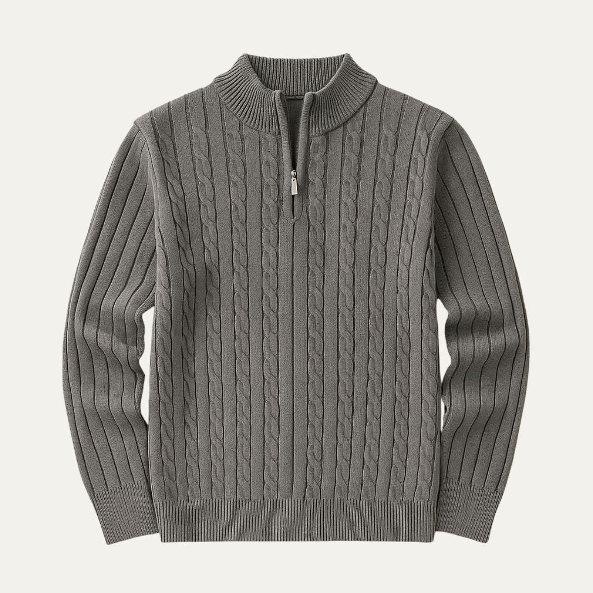 Stella | Men's Cable Knit Quarter Zip Sweater Gray